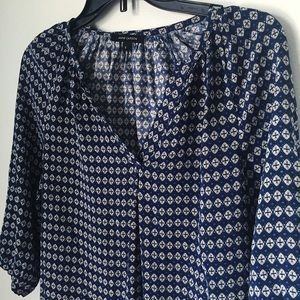 Blue Patterned Peasant Top