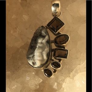 Sterling Silver Smoky Quartz and Drusy Pendant