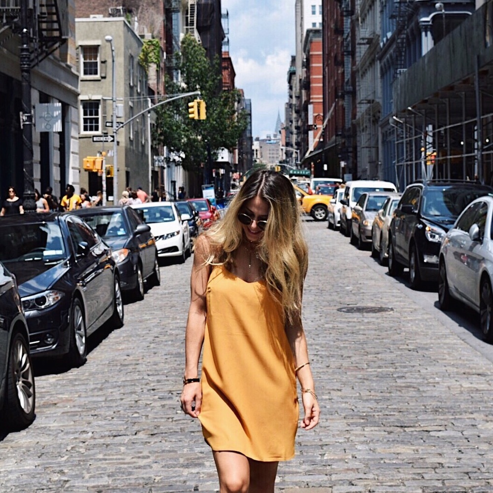 New price: Misguided mustard crepe dress