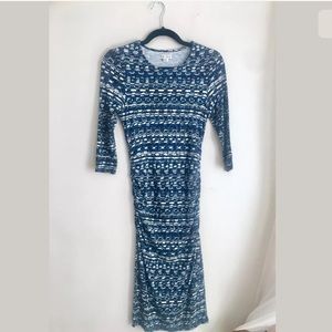 REISS Blue and White Gem Print Dress (Size 6)