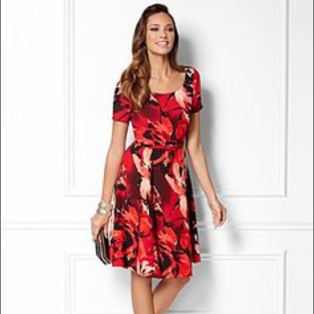 Eva Mendes Red Floral Dress with Belt