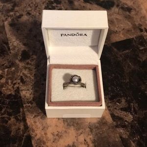 PANDORA Silver My Wish Grey Freshwater Pearl Ring