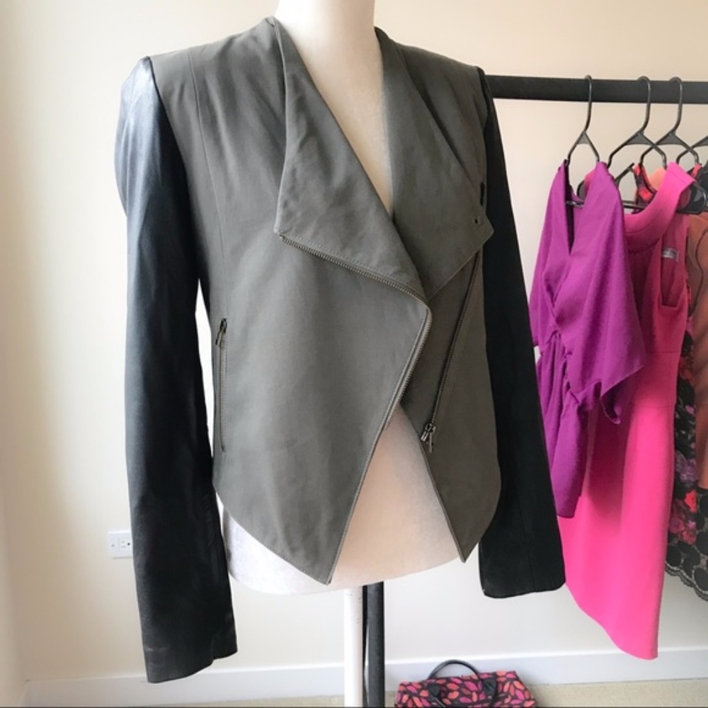 Aqua Asymmetrical Moto Jacket w. Leather Sleeves