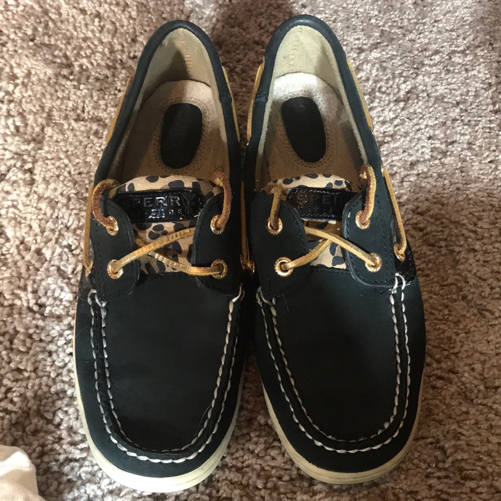 Sperry’s women’s Black/cheetah print boat shoes