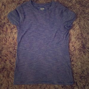 short sleeve blue and white form fitting tshirt