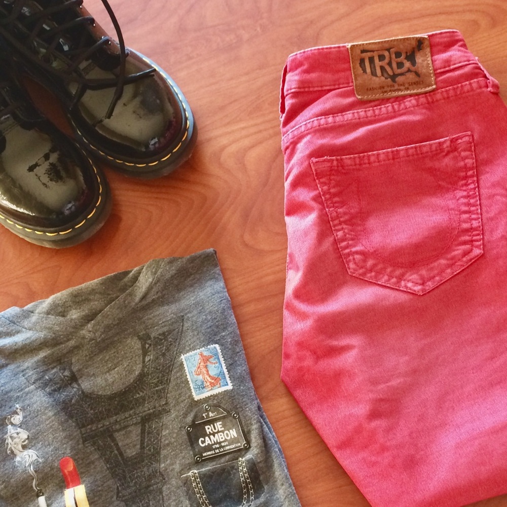 Salmon Red True Religion Skinny Jeans