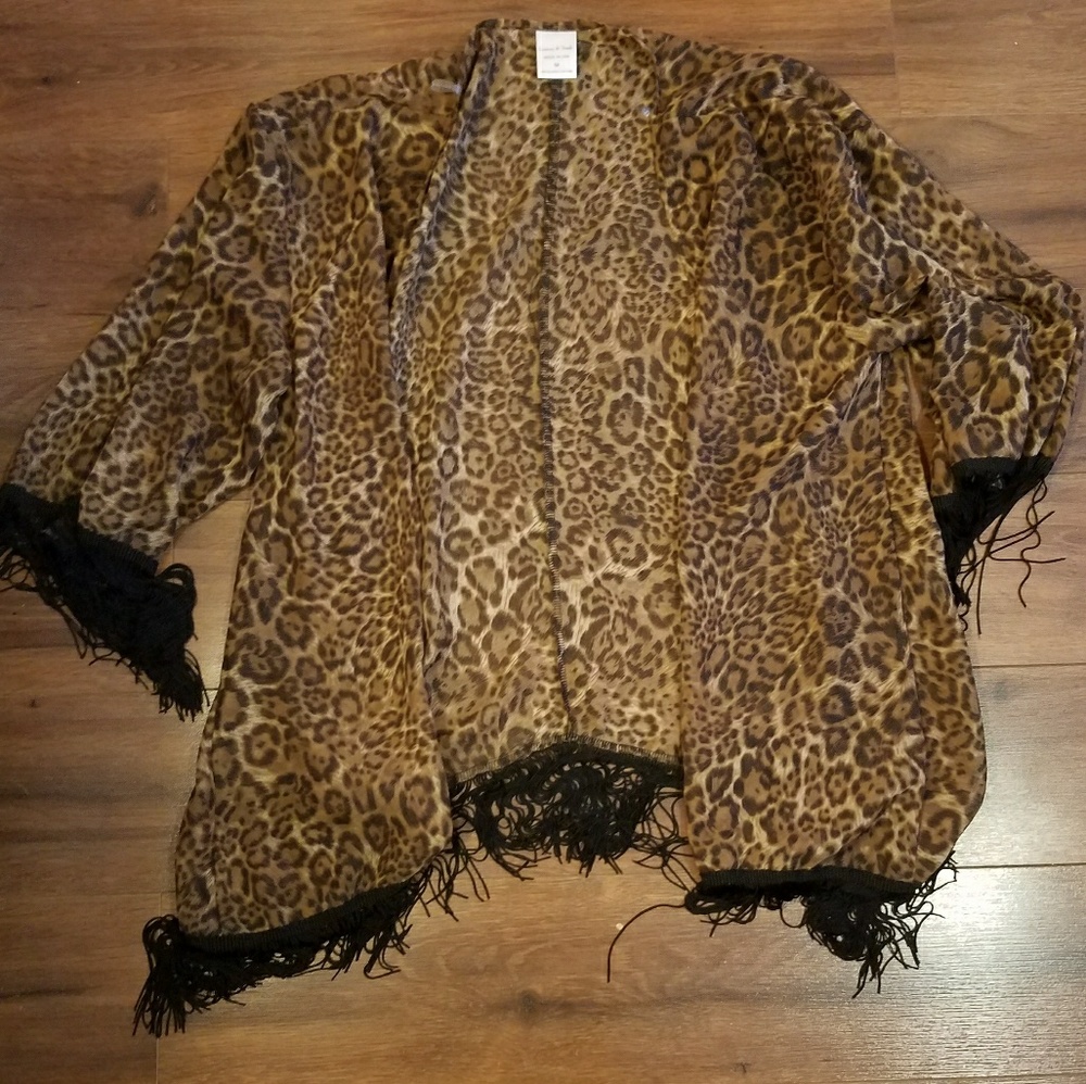 Leopard Print Fringe Kimono