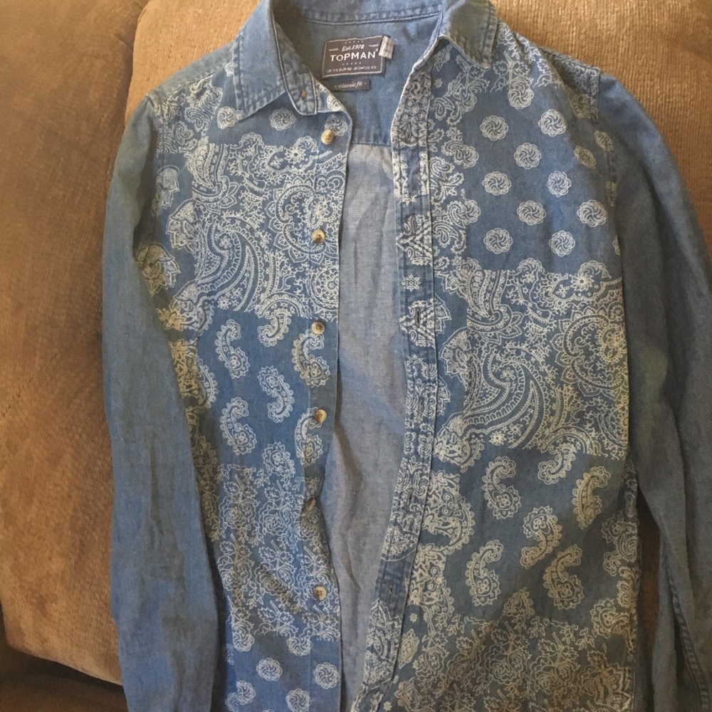 Topman denim button down shirt  with bandana print