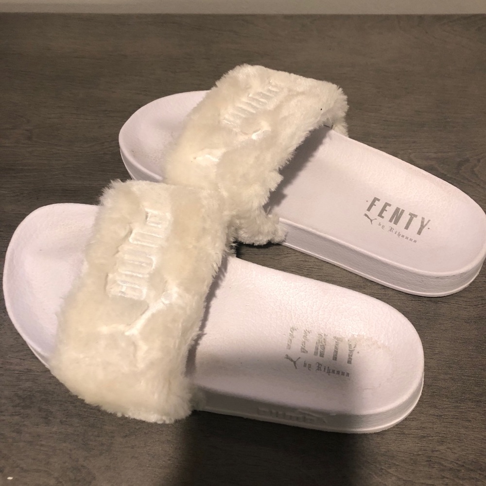Worn once white puma slides