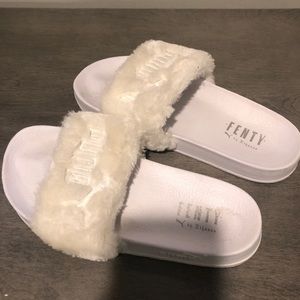Worn once white puma slides