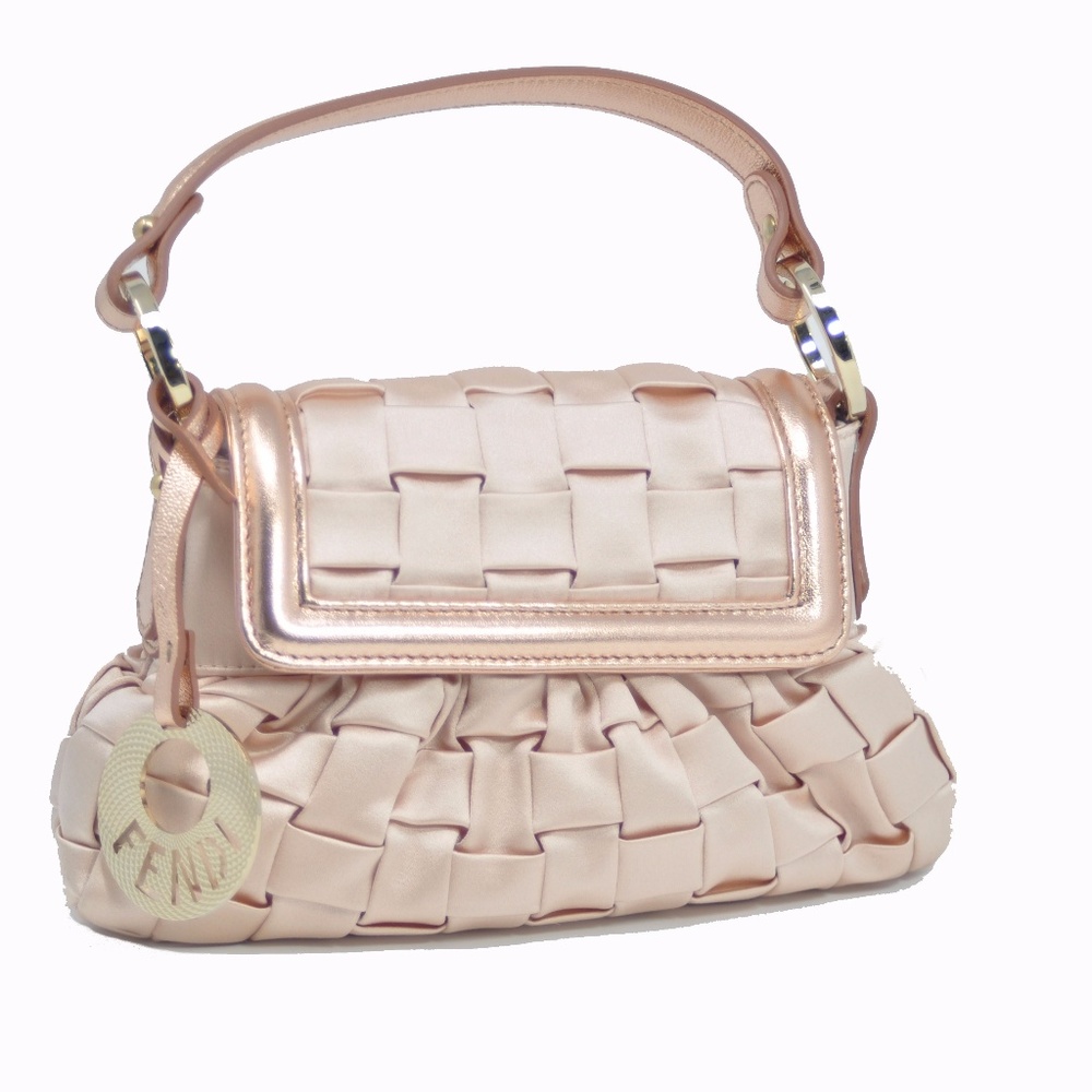 RARE NWT FENDI PINK SILK SATIN LEATHER HANDBAG