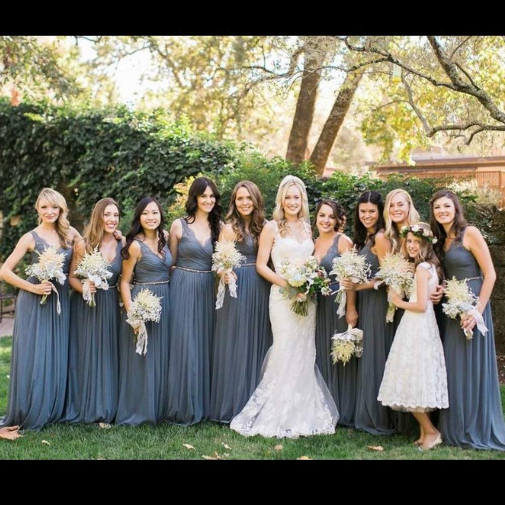 Beautiful Gray/blue bridesmaid dress and belt😍