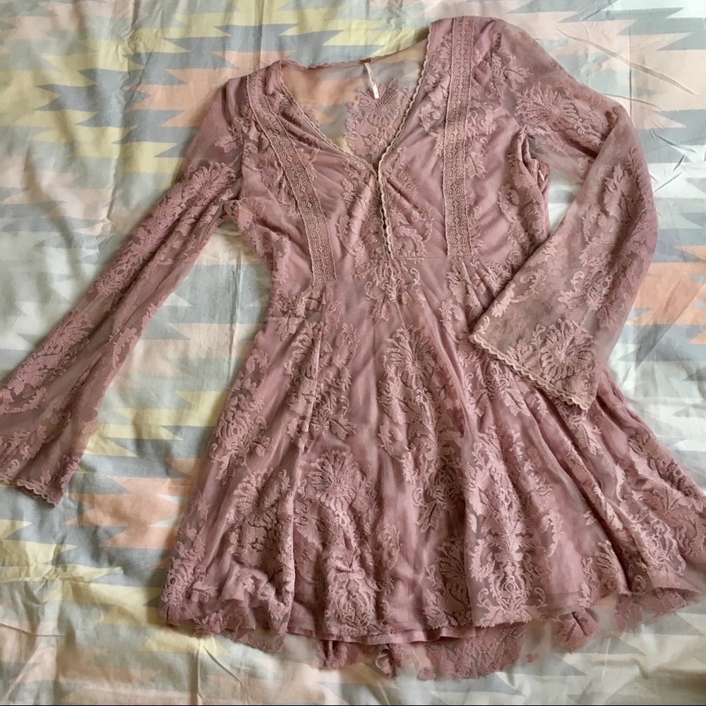 Free People lilac purple lace bell sleeve dress