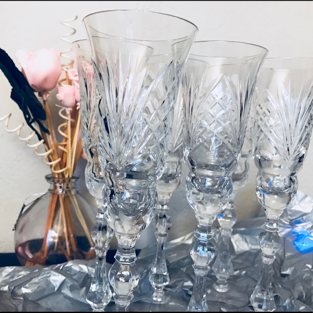 Crystal Champagne Flutes Glasses Set Of 6  Europe