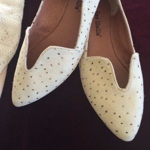 Gee Wawa Anthropologie Gold Polka Dot Loafer Flats