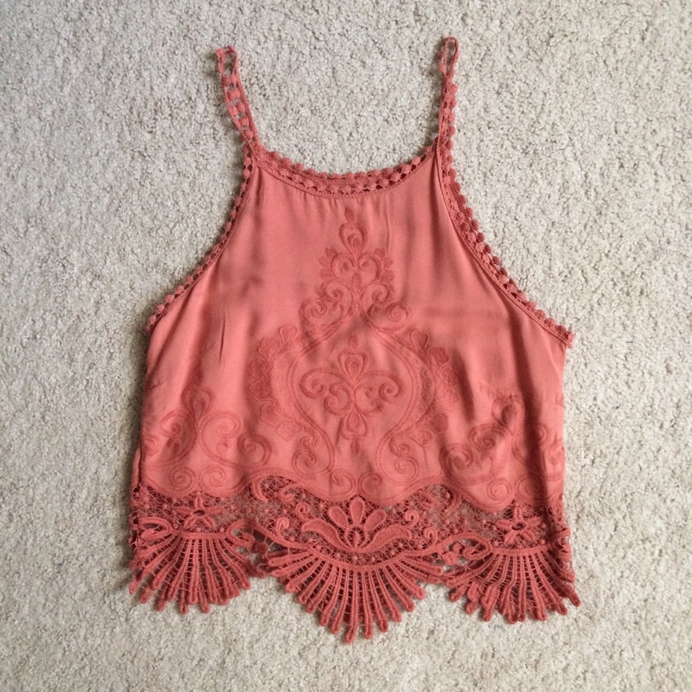 PacSun Terra Cotta Embroidered Crochet Tank