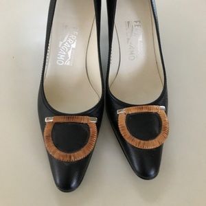 Salvatore Ferragamo Black Leather Bamboo Weave 7.5