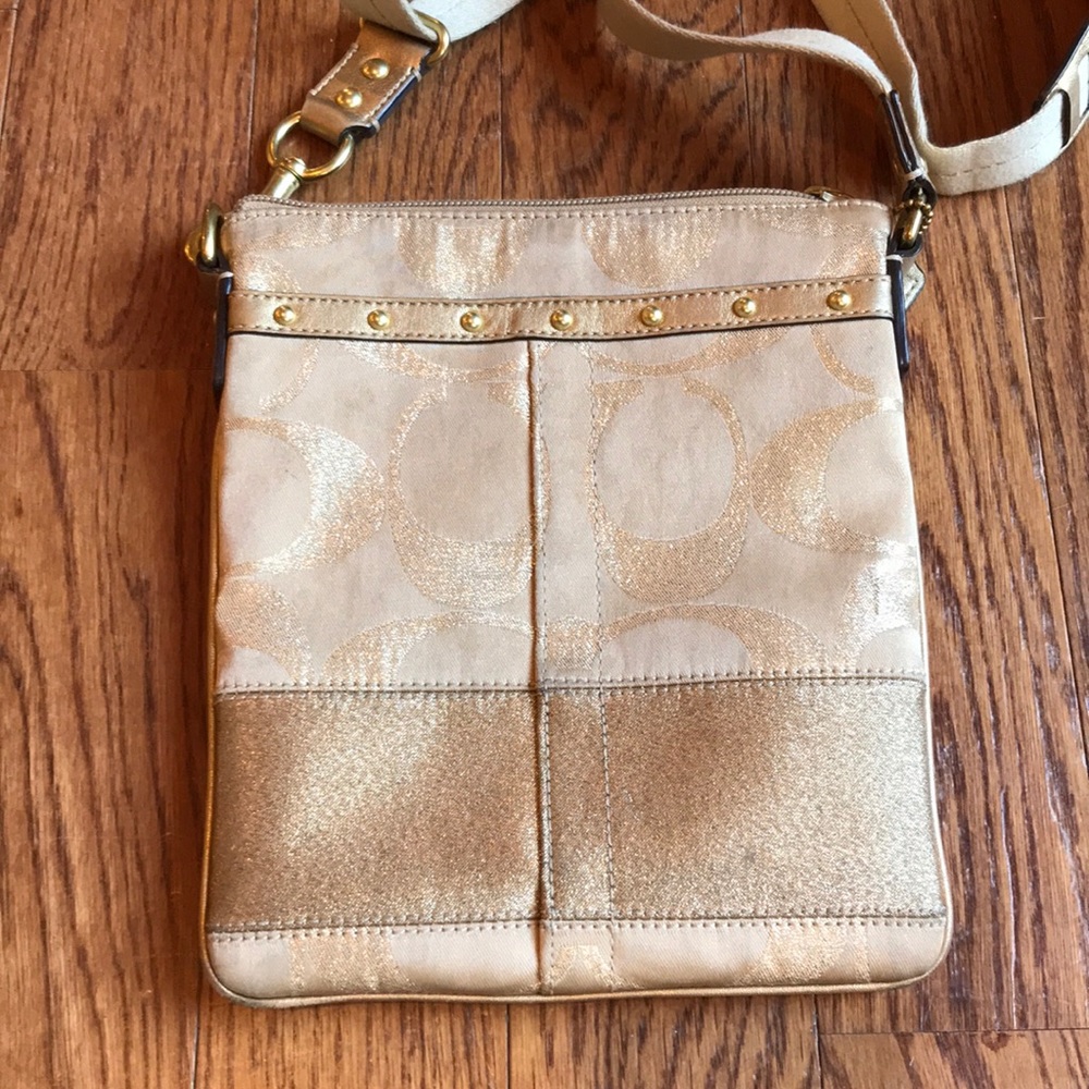 Coach Gold Lurex Metallic Stud Signature Swingpack
