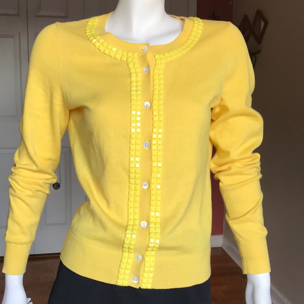 banana republic yellow studded cardigan sweater