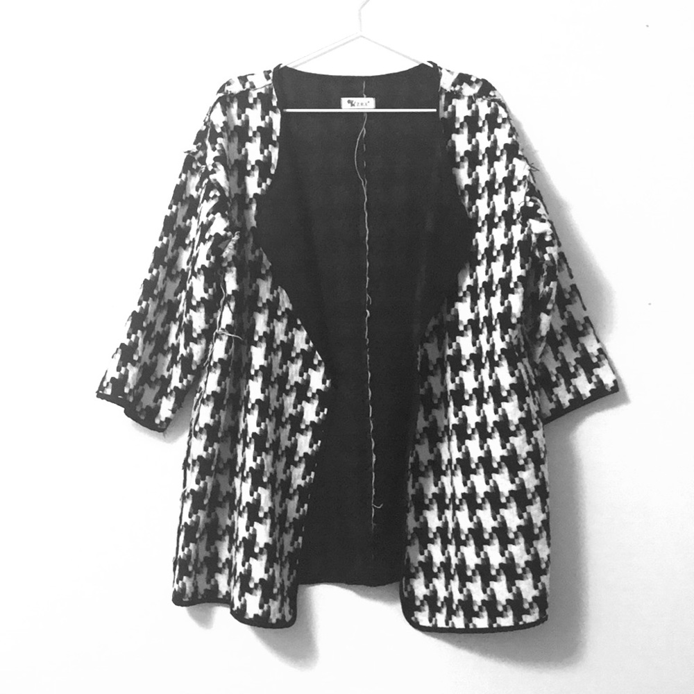 Houndstooth Open Drape Jacket