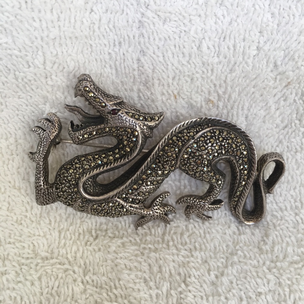 Silver with Marcasite Dragon Pin
