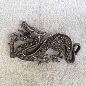 Silver with Marcasite Dragon Pin