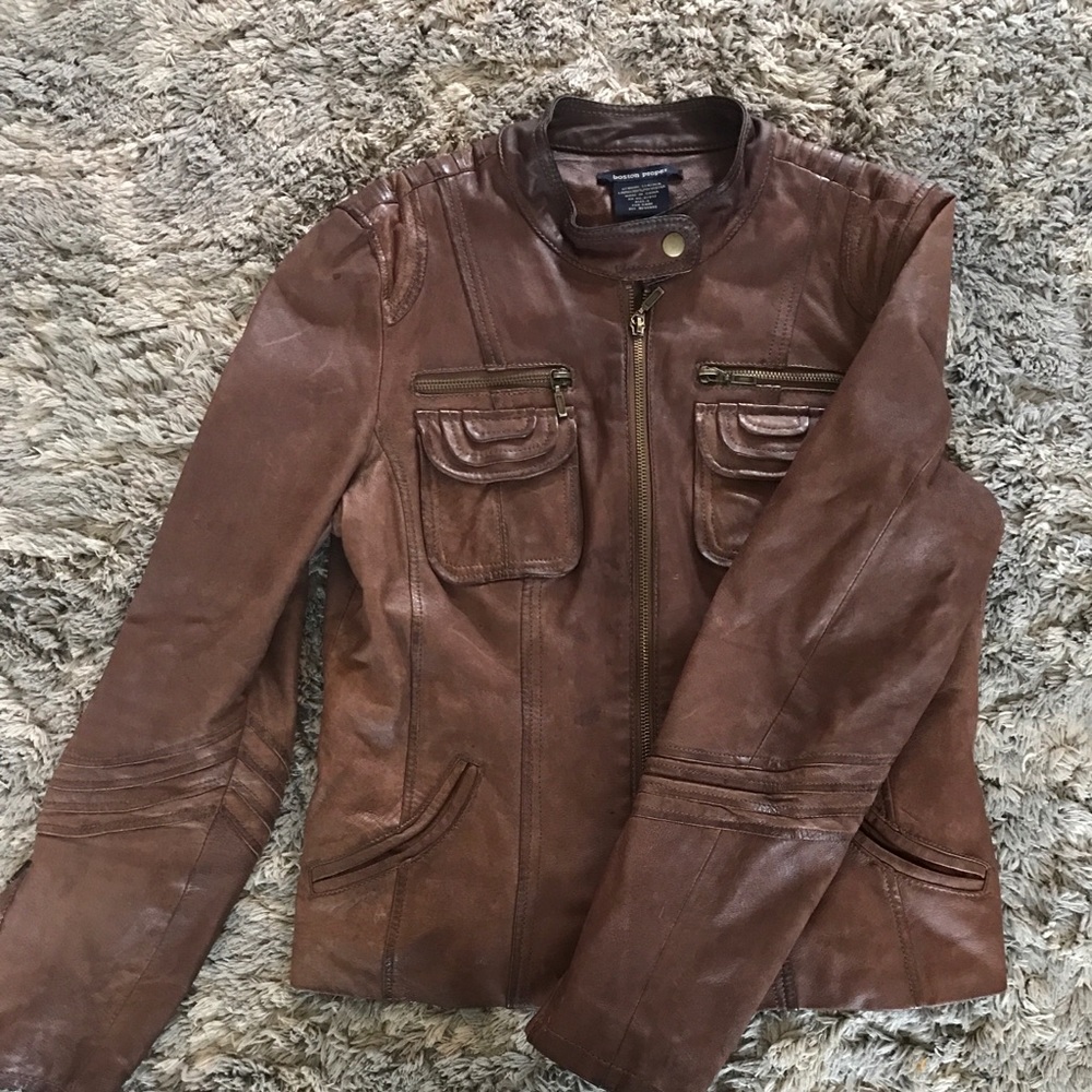 Brown leather coat