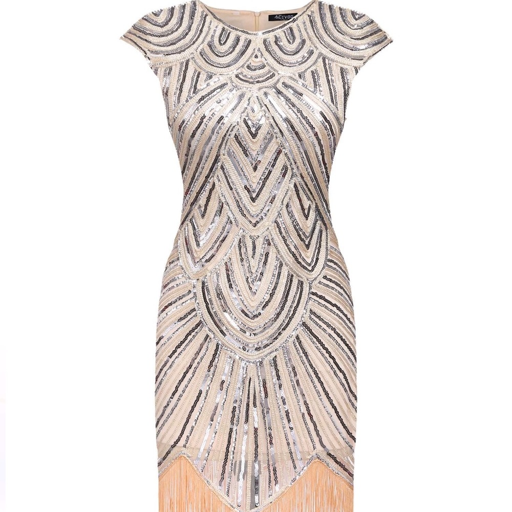 Silver, Gold and Nude 1920s style dress