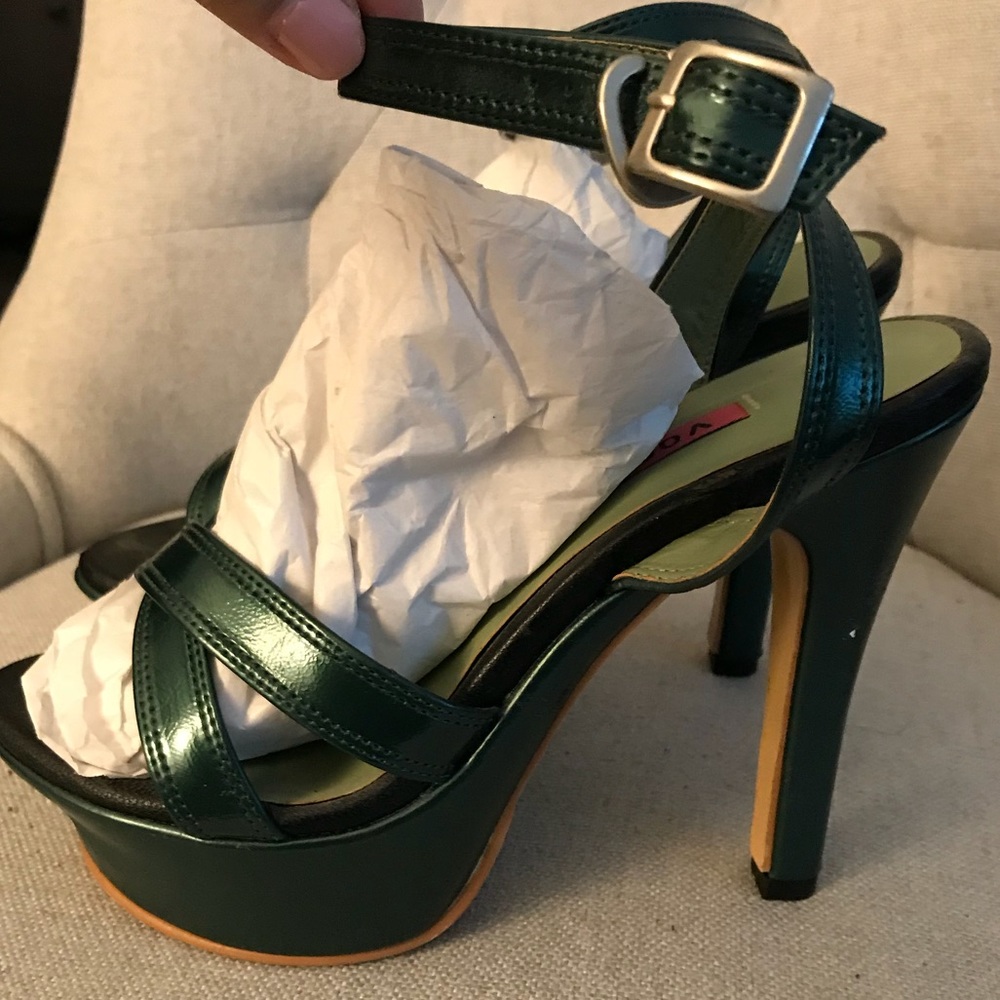 Dark green high heel sandal