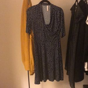 Polka dot faux wrap dress