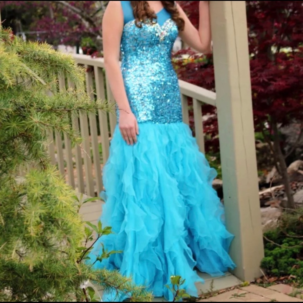 Blue sequin prom dress