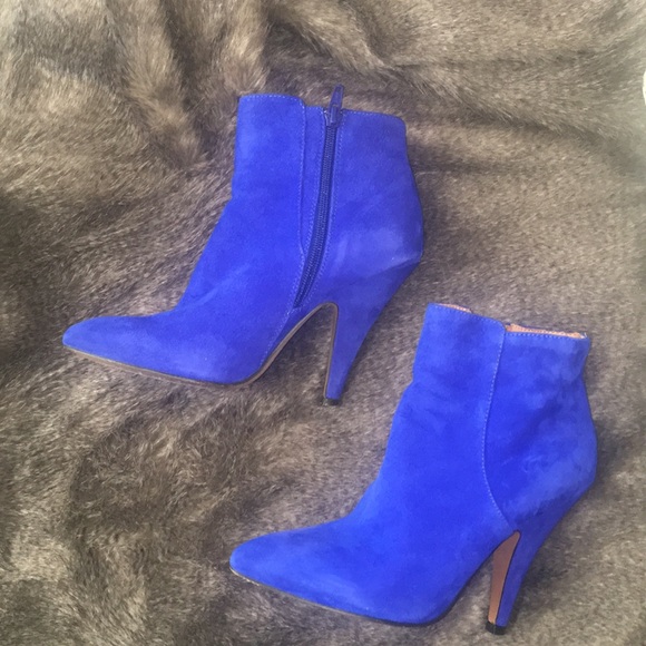 blue suede heeled boots