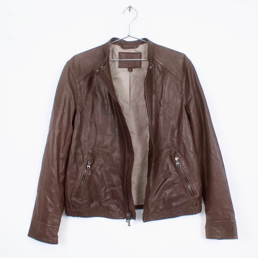 Coach Brown Leather Racer Jacket