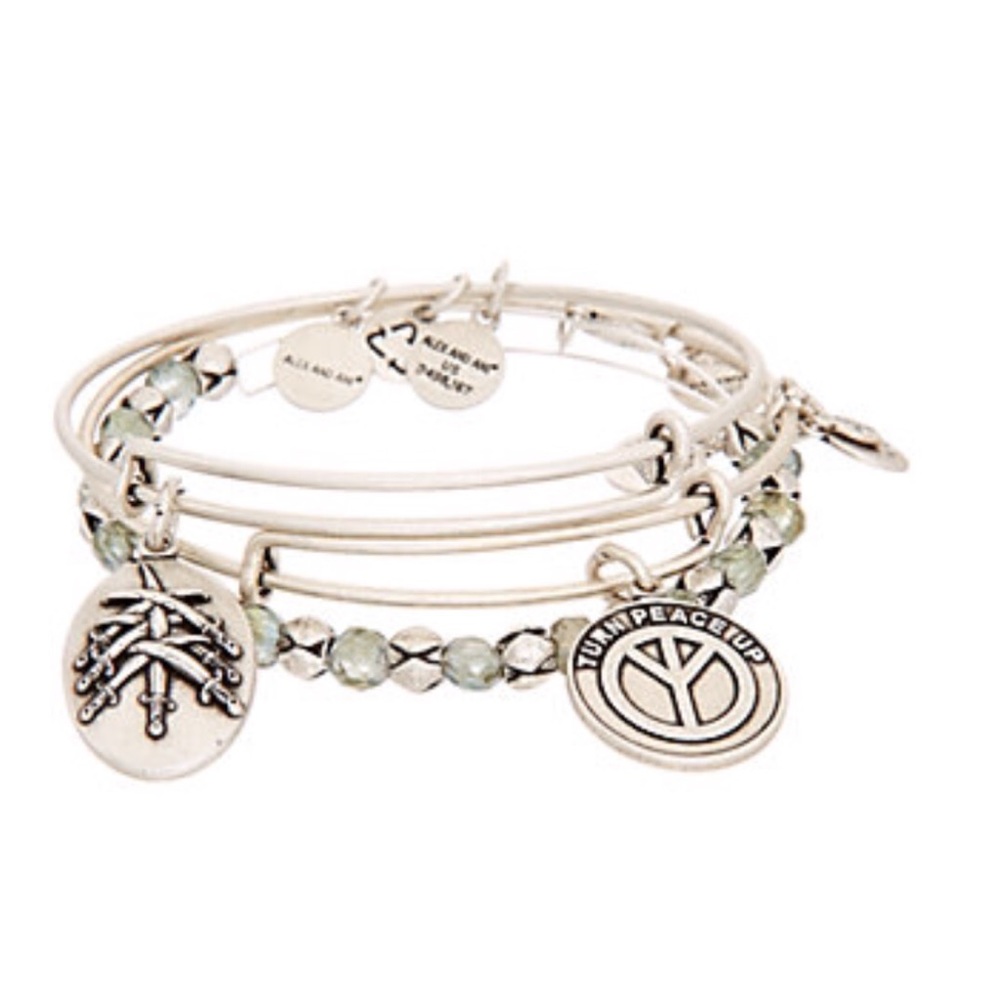 NWT Alex & Ani Set Of 3 Peace Silver Bracelets