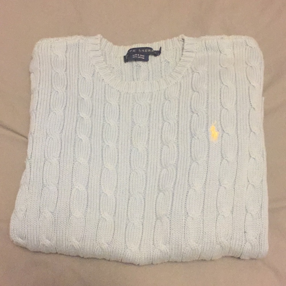 SOLD- Ralph Lauren light blue cable knit sweater