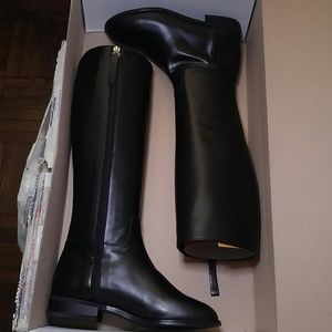 Black leather knee high boot