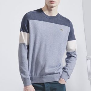 Lacoste Live Color Block Blue Cotton Sweater Med 4