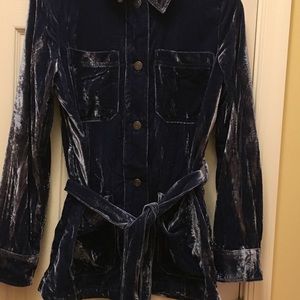 Tie belt velvet jacket - deep cobalt