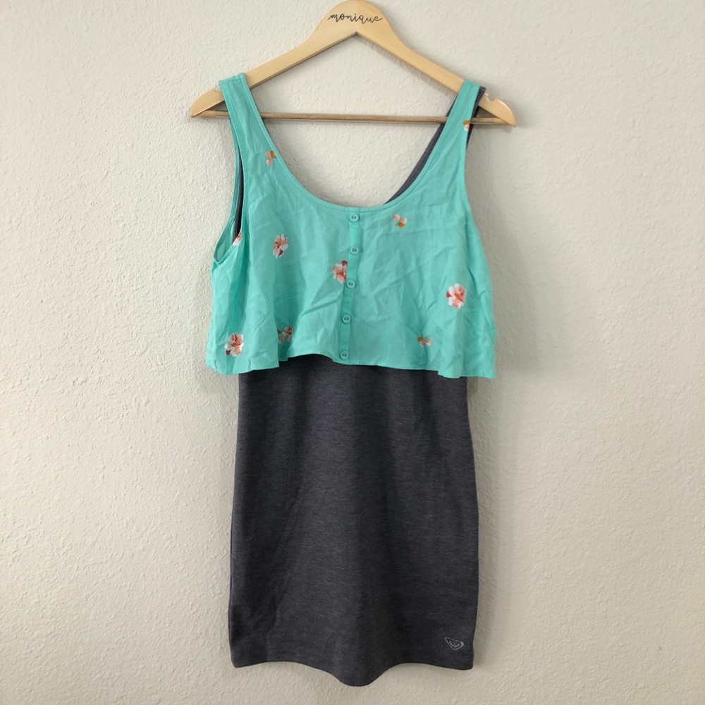 Roxy Mint Green with Floral prints and Grey Dress