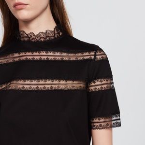 Sandro Cottons T-Shirt With Lace Inset