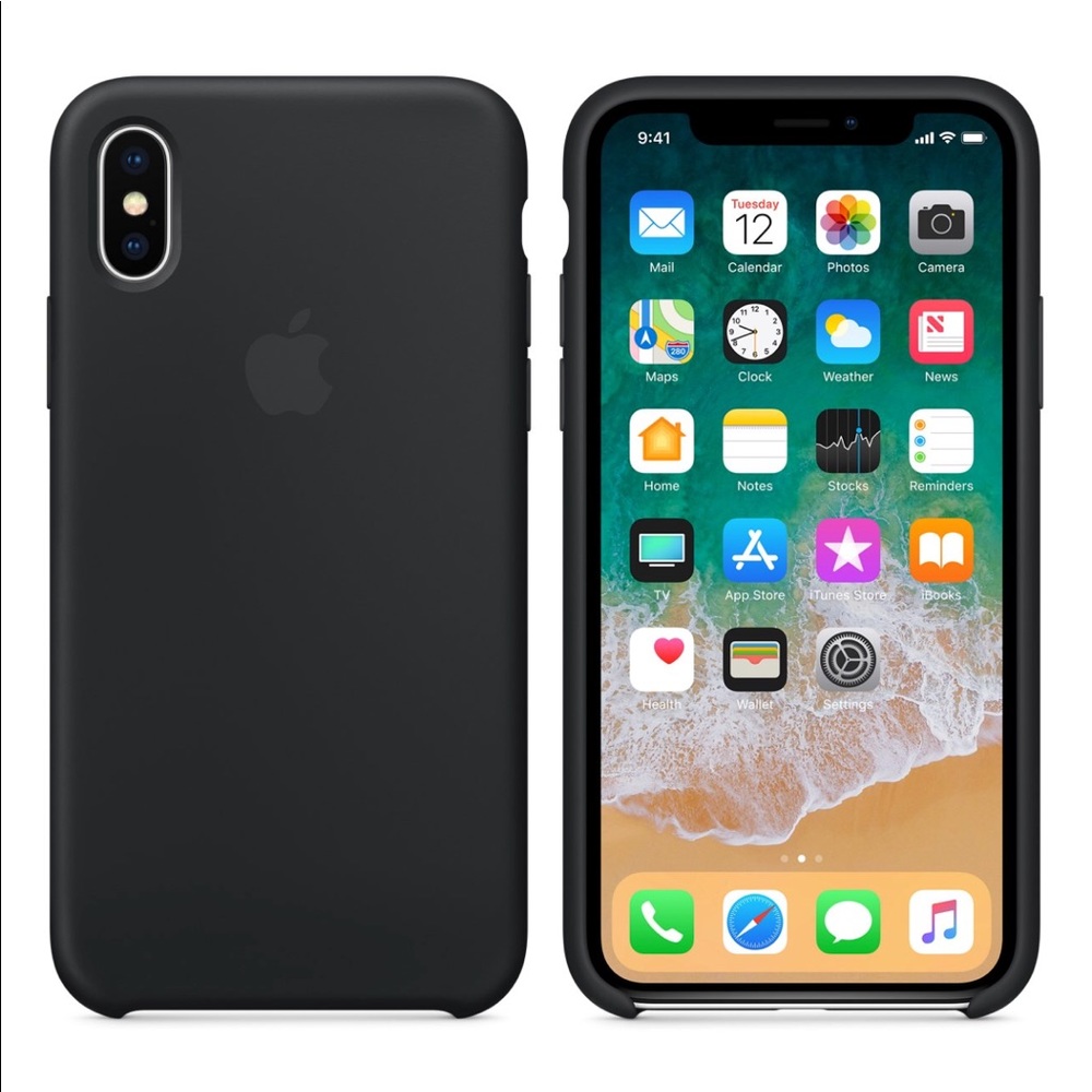 Black Apple Silicone iPhone X Case