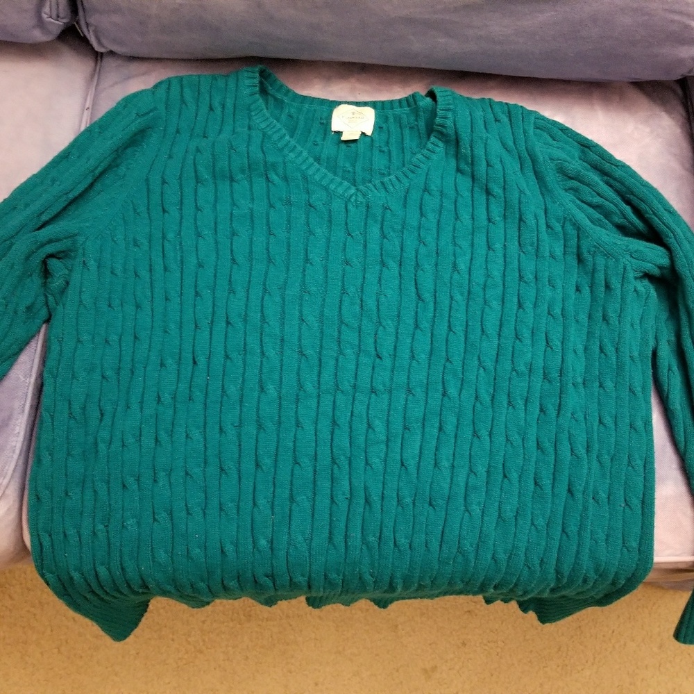 V-neck teal ribbed sweater