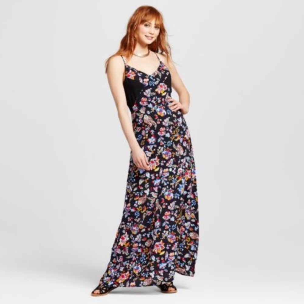 Maxi Dress Xhilaration Juniors Black Floral Large