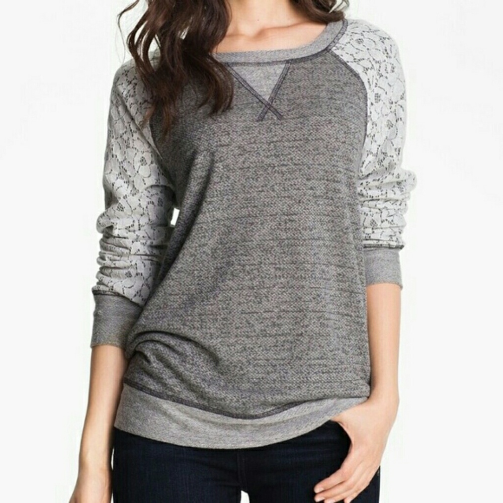 Philosophy Knit Pullover with Lace sleeves