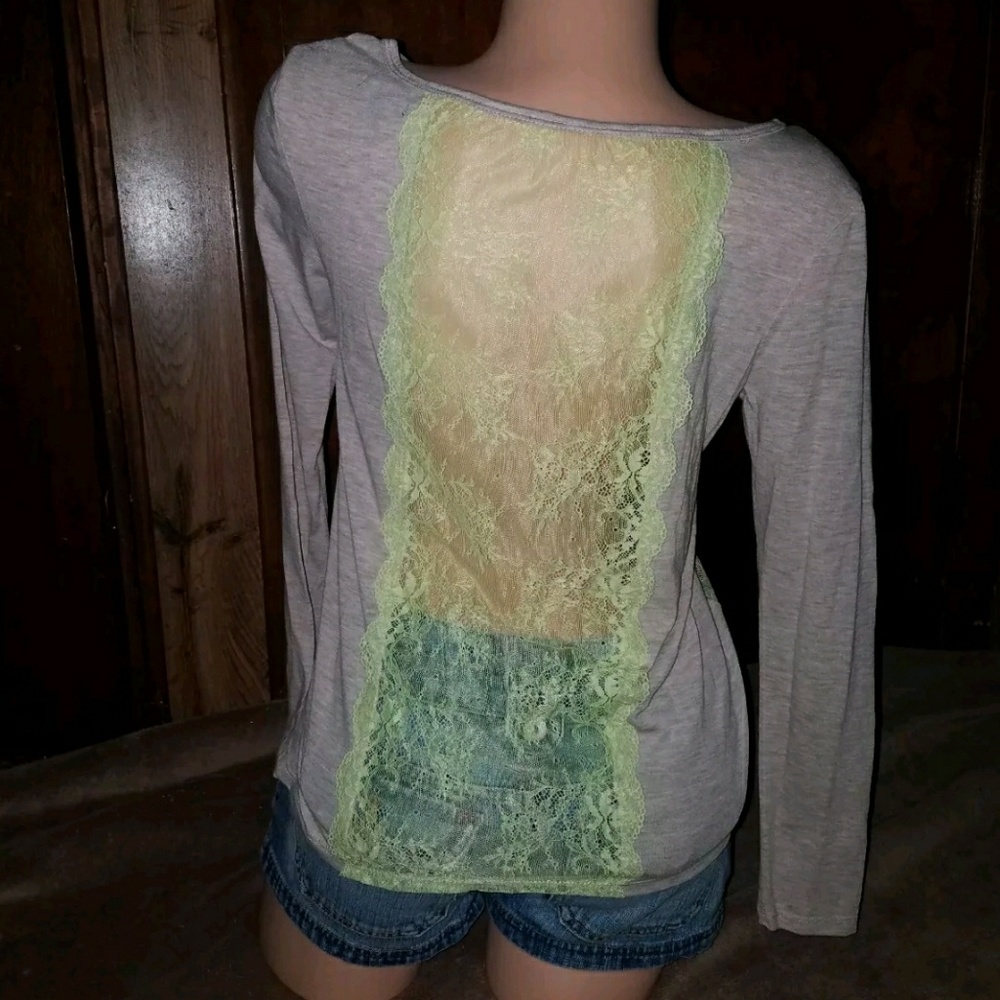 AE Neon Lace Open Back Long Sleeved Top