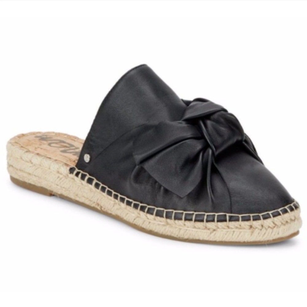 NEW Sam Edelman Black Leather Espadrilles Mules