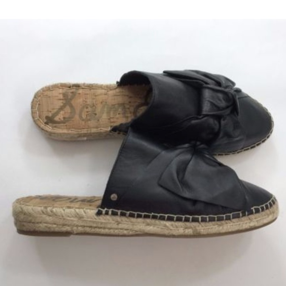 NEW Sam Edelman Black Leather Espadrilles Mules - Picture 4 of 8