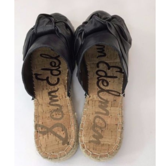 NEW Sam Edelman Black Leather Espadrilles Mules - Picture 7 of 8