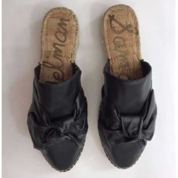 NEW Sam Edelman Black Leather Espadrilles Mules - Picture 3 of 8