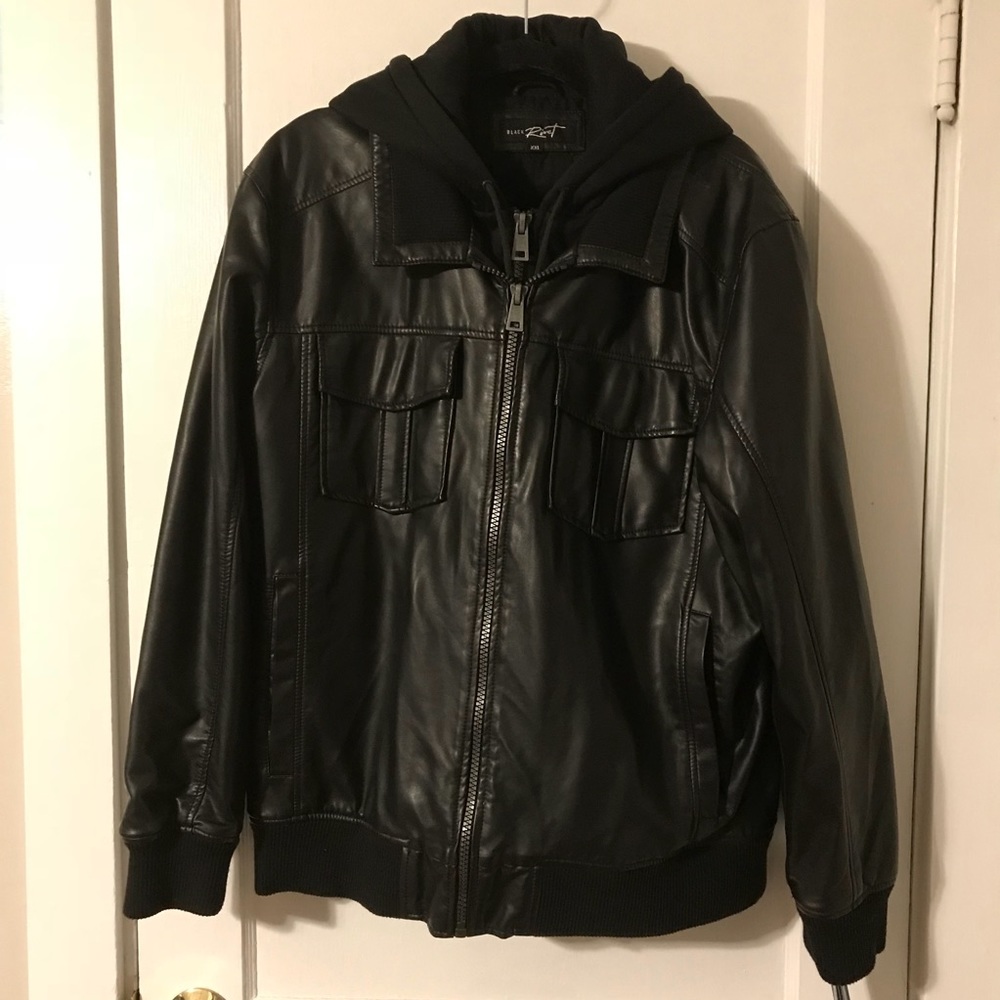 Men’s black vegan leather convertible jacket NWT!